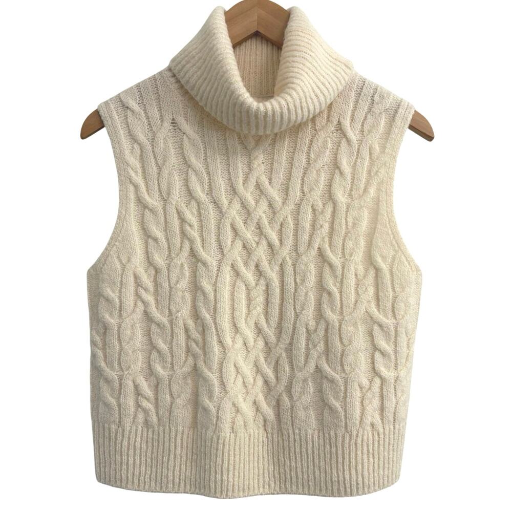 Vince 100% Wool Cable Knit Mock Turtleneck Sweater Women’s Size Small Luxury